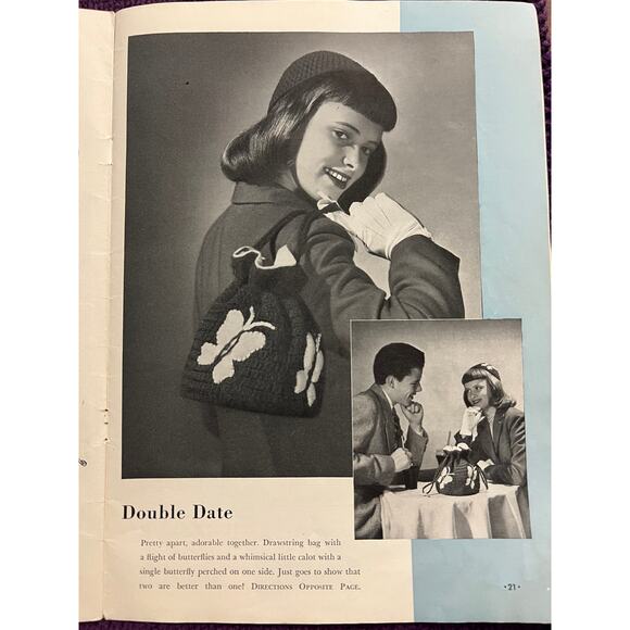 Crocheted pattern book 1940s hat purse gloves beadspread - Picture 12 of 16